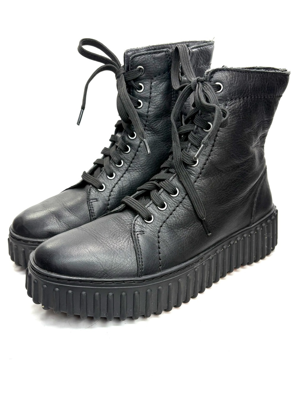 Clarks Torhill Rise Black Leather Chunky Platform Boots | 7.5